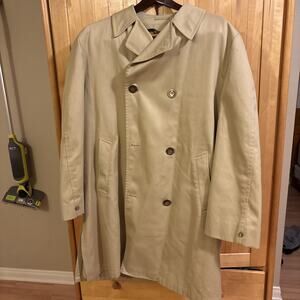 Vtg 60s Harbor Master Trench Coat 46 Long Boatswain Twill Mohair Wool Liner